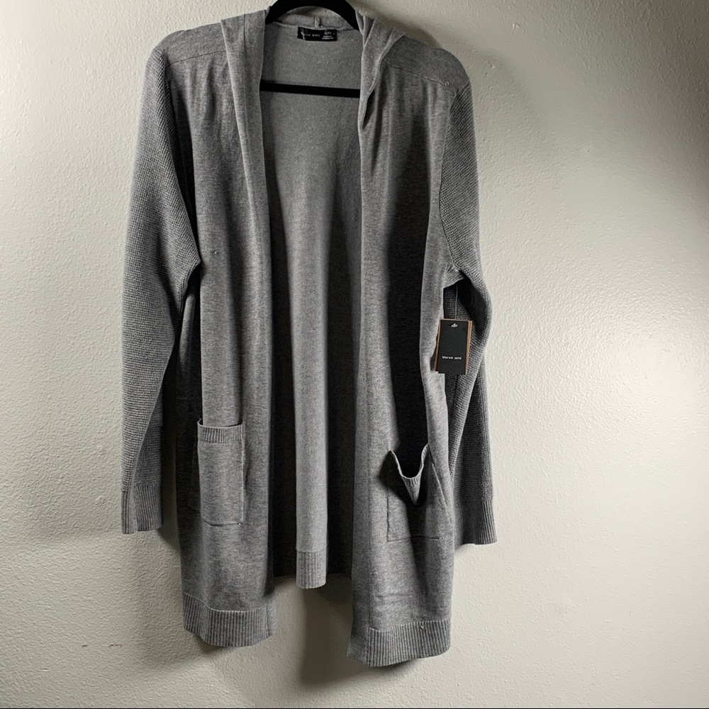 Verve Ami - Grey hooded open front cardigan sweater- XL